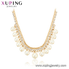 44258 Gros fantaisie femmes bijoux élégant style simple conception plaqué or collier de perles de cuivre